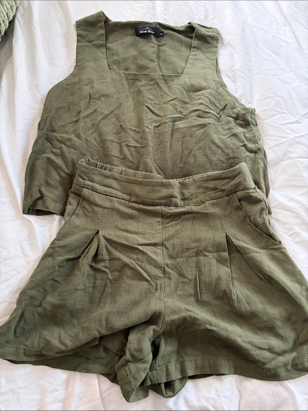 Madison Marcus Olive Green Linen Blend Tank and Shorts Set